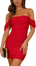 PRETTYGARDEN Cocktail Dresses for Women 2026 Summer Off Shoulder Bodycon Mini Graduation Party Spring Wedding Guest Dress