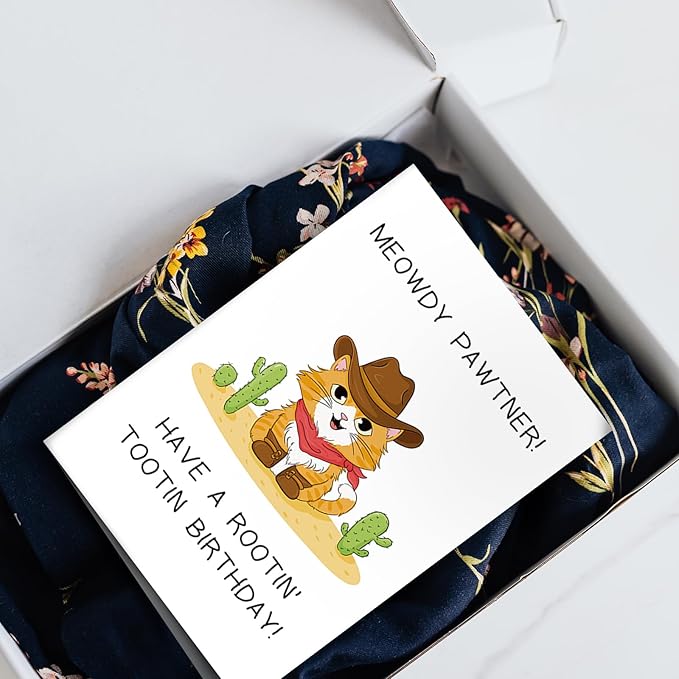 SuperShunhu Cowboy Cat Birthday Card, Funny Cat Birthday Card for Men Woman, Happy Birthday Card for Cat Lover, Cute Birthday Card for Boys Girls