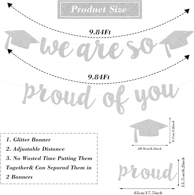 2026 Graduation Decorations Pre-Strung Blingbling We Are So Proud of You Banner Glitter Graduation Garland for Class of 2026 High School College Grad Party (Silver)