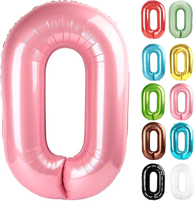 Pearlescent Pink Number 0 Balloon 40 Inch, 0 Balloon Numberfor 10th 20th 30th 40th 50th 60th Birthday Decorations, Pearlescent Pink Party Supplies for Men Women