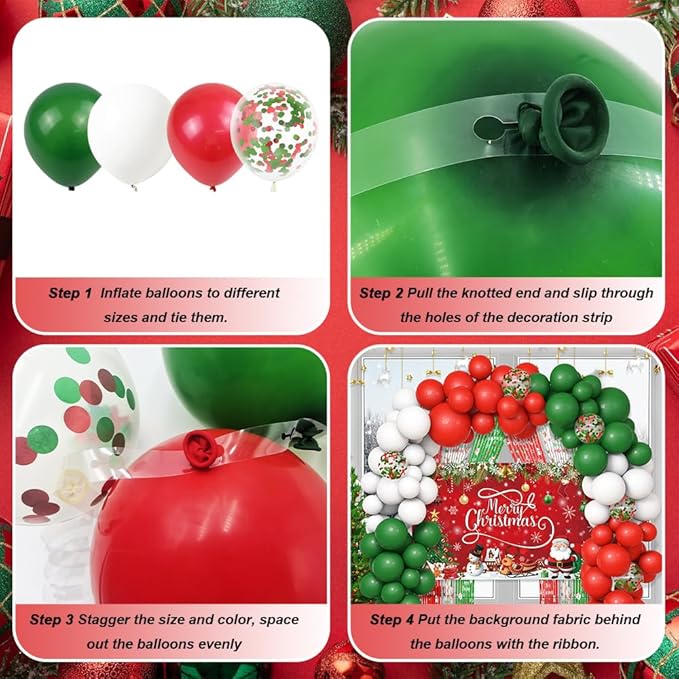 137pcs Merry Christmas Party Decorations Christmas Balloon Garland Arch Kit Red Green Foil Fringe Curtain Xmas Balloons Decorations Xmas Birthday Backdrop Party Balloons Supplies