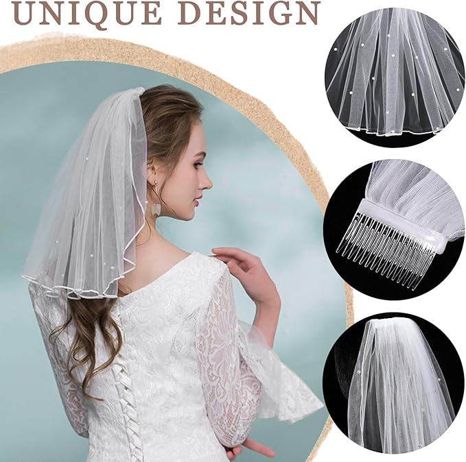 Bridal Veil Bachelorette Party Veil White Bow Wedding Veil Elegant Tulle Layer Hair Clip for Women and Girls