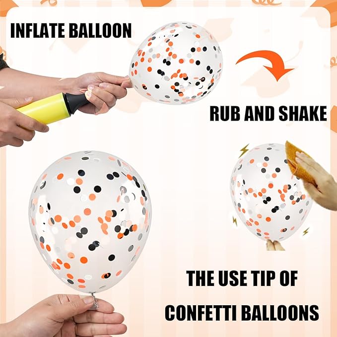 OuMuaMua 75 Pack Graduation Party Decorations Balloons Set - 12" Black White Orange Graduation Balloons Black Orange White Confetti Latex Baloons for Class of 2026 Grad Birthday Party Decor Supplies