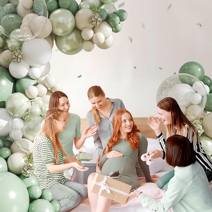 Sage Green Balloon Arch Kit 108Pcs Double Stuffed Pearl Green Sage Green Sand White Clear Balloons for Bridal Shower Baby Shower Birthday Wedding Engagement Party Decorations