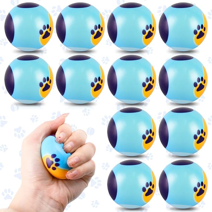 12 PCS Blue Dog Paw Stress Balls for Kids Party Favors, 1.97 Inch Anxiety Relief Fidget Sensory Toys, Blue Dog Paw Theme Squeeze Toys Bulk for Birthday Goodie Bags, Carnival Gifts & Classroom Prize