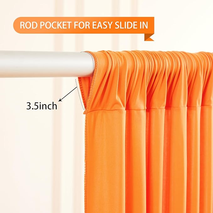 Orange Backdrop Curtains - 6 Panel Wrinkle-Free Polyester Photography Drapes for Baby Shower & Birthday Party - 24 X 10FT