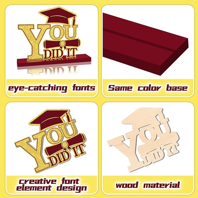 4Pcs Graduation Decorations Class of 2026 Wood Table Centerpieces Congrats Grad Wooden Sign Graduation Table Toppers Congratulate Tiered Tray Decor for 2026 Graduation Party (Maroon-Gold)