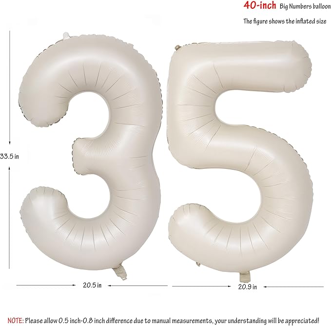 40 In Cream white Number Balloons Helium Foil Mylar Balloon Birthday Party banquet Decoration Digital 35