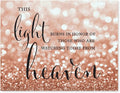 Andaz Press Wedding Party Signs, Glitzy Rose Gold Glitter, 8.5x11-inch, This Light Burns to Honor Those Who are Watching Today from Heaven Memorial Candle Table Sign, 1-Pack, Bokeh Colored Supplies
