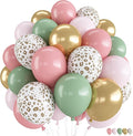 Pink and Green Balloons, Jungle Safari Balloon 12 Inch Leopard Cheetah Print Sage Green Dusty Light Pink Metallic Gold Latex Balloons for Girls Boho Baby Shower Wild One Birthday Party Decorations