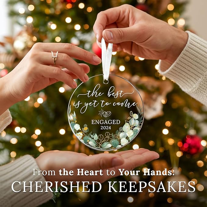 HEXMOZ Engagement Gifts for Couples – Engagement Gifts for Couples, Bride to Be, Women, Fiance, Her – Just Engaged Present, First Christmas Ornament 2025 Party Decoration (Engaged 7)
