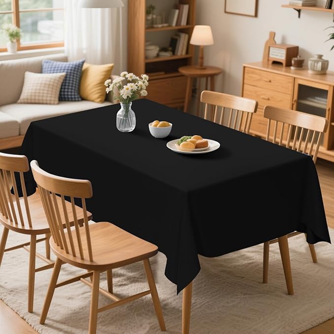 6 Pack Premium Black Plastic Table Cloth -70 X 120 Inch Rectangle Tablecloth, Disposable Tablecloth Plastic Table Cover for Parties (6, Black, 70" X 120" Rectangle)