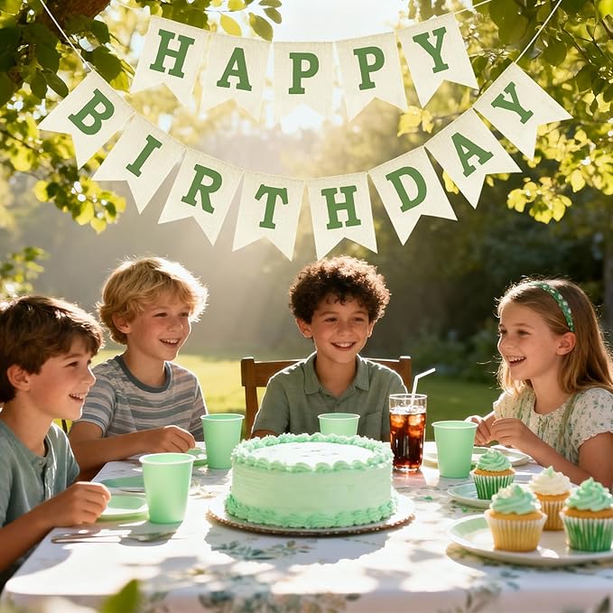Anwyll Happy Birthday Banner - NO DIY Burlap Happy Birthday Banner Sign Happy Birthdays Party Decoration Happy Birthdays Banners Bunting for Women Men Girl Boy Celebration Party Backdrops (Green)