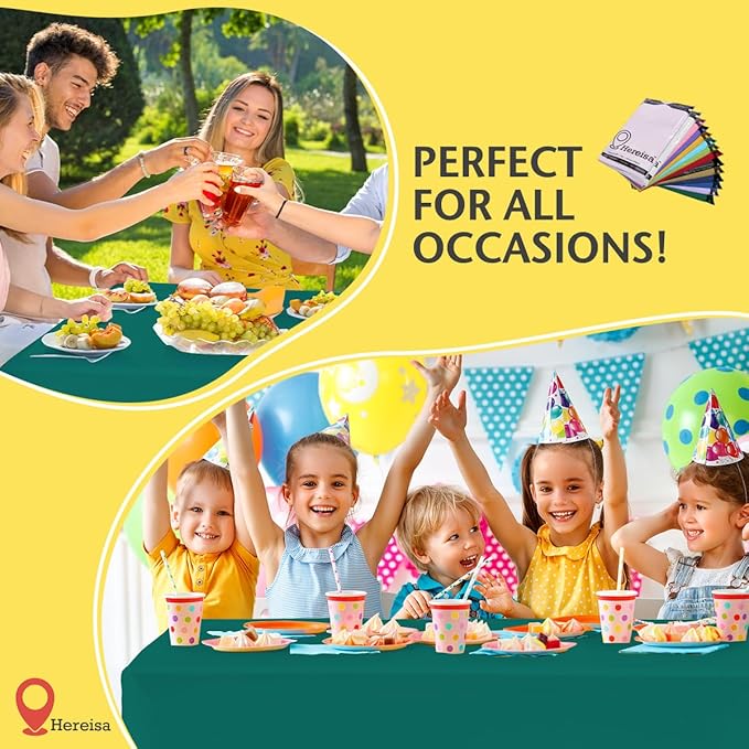 Teal Plastic Tablecloths 2 Pack 54 x 108 Inch PEVA Opaque Rectangular Table Covers for BBQ, Picnic, Birthday, Wedding, Banquet Parties
