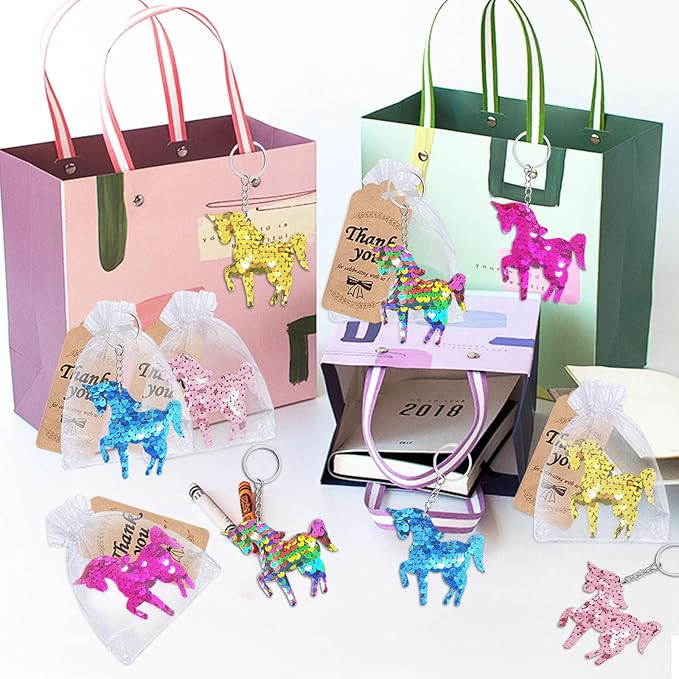 CiciBear 25 Pack Unicorn Sequin Keychains for Unicorn Party Favors, Kids and Adults Birthday Gift, Baby Shower, Party, 5 Colors