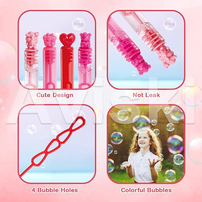 80PCS Valentines Day Bubble Wands, Mini Bubble Wands for Valentines Day Party Favors, Valentines Gift Toys for Girls Boys Kids Toddler Adults, Party Bag Stuffers Goodie Bag Filler, Classroom Prizes