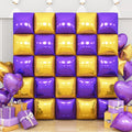 Purple Gold Square Foil Balloon Wall,25Pcs Double Sided Foil Balloons Backdrop Helium Polyester Tunnel Arch Garland Kit for Birthday Bridal Anniversary Baby Shower Party Decorations