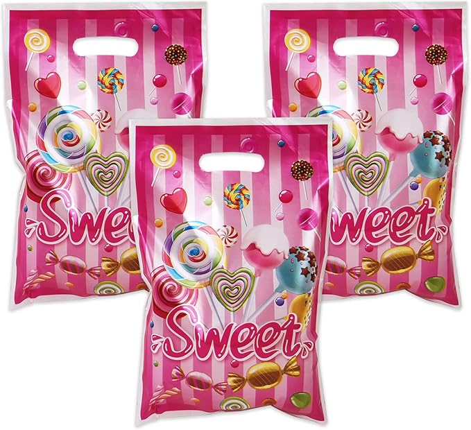 Rainmae 50 Pcs Candyland Goodie Gift Bags, Lollipop & Candy Party Favors, Treat & Family Goody Bags for Sweet Candy Theme Kids Birthday, Wedding & Baby Shower Party Supplies Decoration