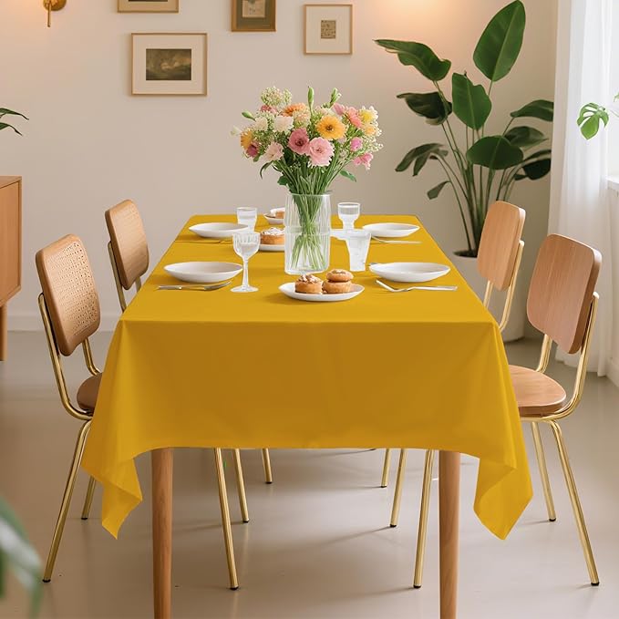 6 Pack Premium Disposable Plastic Tablecloth 54" x 108" Party Table Cloths Disposable for 6 to 8 Foot Tables Indoor or Outdoor Parties Birthdays Weddings Christmas Anniversary Buffet Table (Yellow)