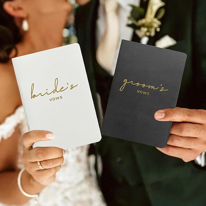 Vow Books for Bride and Groom, His and Hers Vow Books for Wedding-Soft Touch Gold Foil Engraving, Engagement | Wedding Essentials