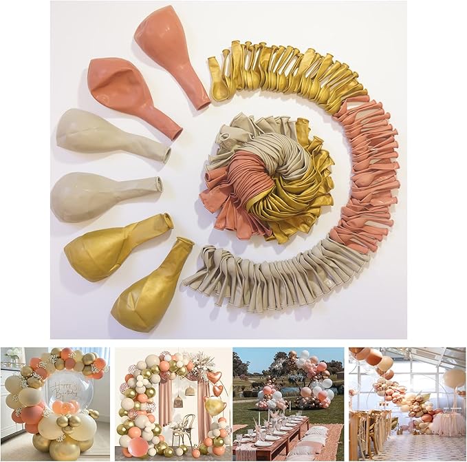 156pcs Dusty Pink Retro Blush Gold Sand White Balloon Garland Kit Arch, 5''/12''/18'' Different Sizes Retro Rose Latex Balloons For Wedding Engagement Baby&Bridal Shower Birthday Party Decoration