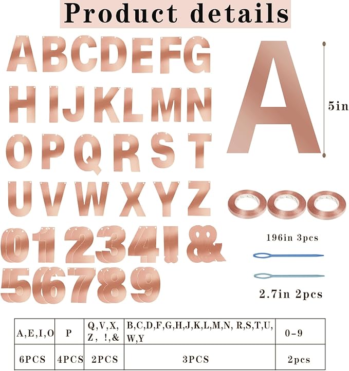 116 Pcs DIY Glitter Custom Banner Kit - Custom Banner with 111 Letters and Numbers, 3 Rope and 2 Threading Devices for Personalized Decor - Rose Gold
