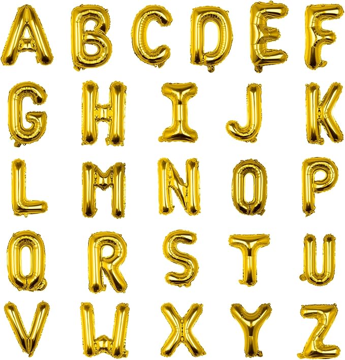 52PC Letter Balloons Foil Mylar Gold Balloons A-Z 16Inch Hanging Alphabet Balloon Custom Phrase for Birthday Anniversary Wedding Party Decorations