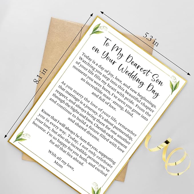 Romantic Son Wedding Card from Mom, Groom Card Gift from Mom, To My Dearest Son on Your Wedding Day
