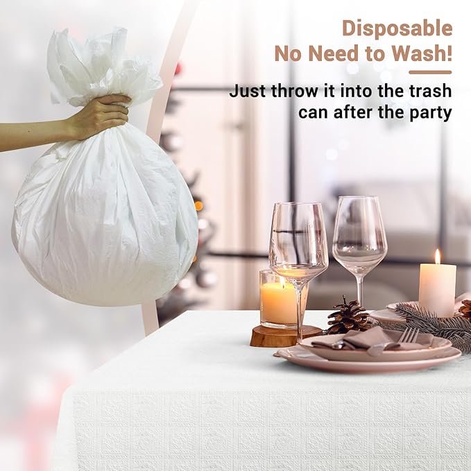 Disposable Table Cloth for Rectangle Tables 5 Pack, 54'' x 108'' White Paper Tablecloths for 3-9 Ft Tables, Paper & Plastic Party Table Cover for Outdoor, Birthday, Wedding, Banquet