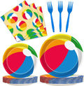 96 Pcs Summer Pool Beach Party Paper Plates Napkins, Beach Pool Ball Party Decorations Supplies Disposable Dinnerware Tableware for Kids, Serves 24