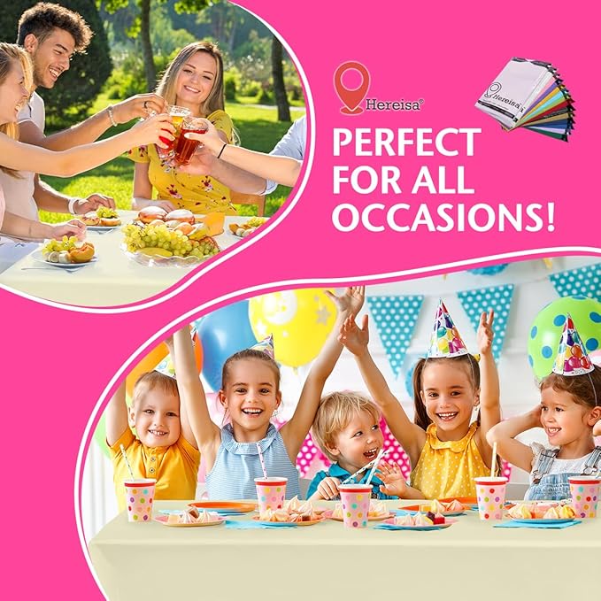 Disposable Plastic Tablecloth Ivory 54x108 Inch, 5-Pack Waterproof Rectangular Table Cover for Parties, Picnics, Dining Protection