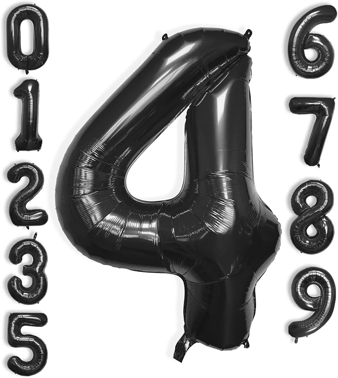 40 Inch Large Black Number Celebration and Decoration Balloon for Birthday Parties, Graduations, Anniversaries, Weddings, Photo Shoots, Special Events - Helium Foil Mylar (Black Number 4)