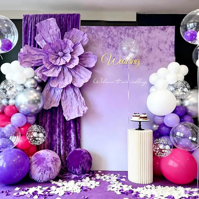 Hot Pink Purple Silver Baloon Garland Arch Kit, 146Pcs Latex Balloons Different Sizes 18 12 10 5 inch for Women Girls Birthday Baby Shower Wedding Party Decorations