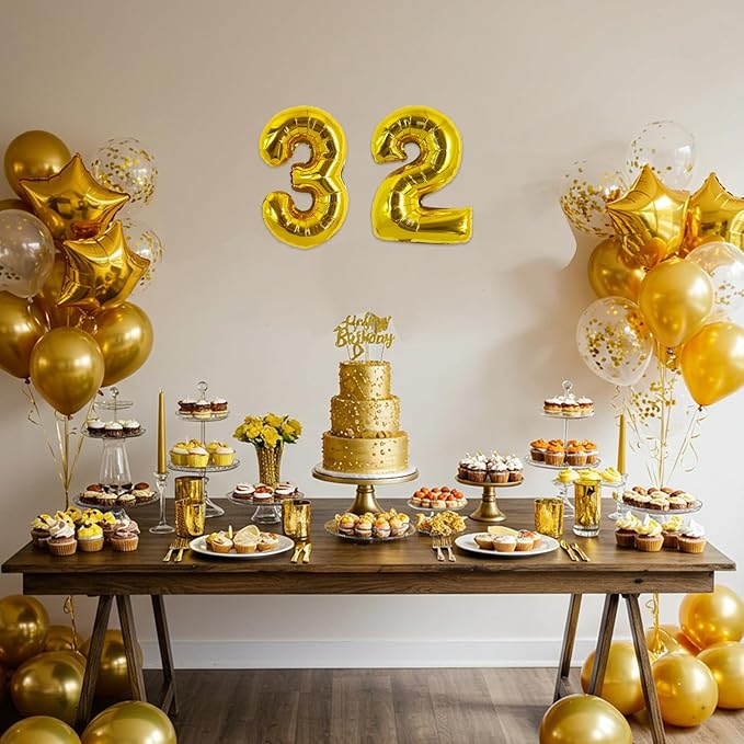 TONIFUL 16 Inch Number Gold 0-9 Mylar Foil Balloons 10 Pcs Custom digitalal Balloons for 2026 New Year Eve Birthday Party Engagement Graduations Anniversary Baby Shower