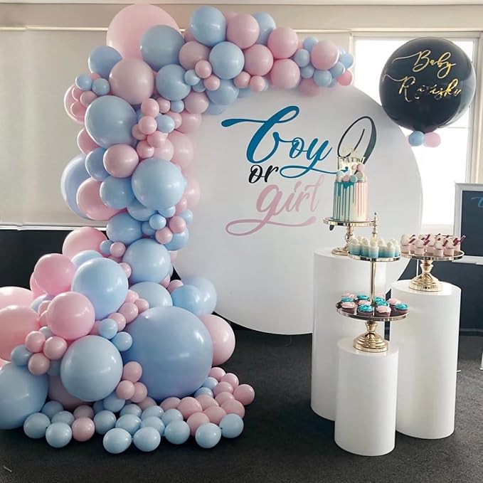 Pink and Blue Balloon Arch Kit, 100pcs Light Blue Macaron Pink Balloon Garland Kit for Gender Reveal, Different Sizes Baby Blue Pastel Pink Balloons for Baby Shower Wedding Birthday Party Decorations