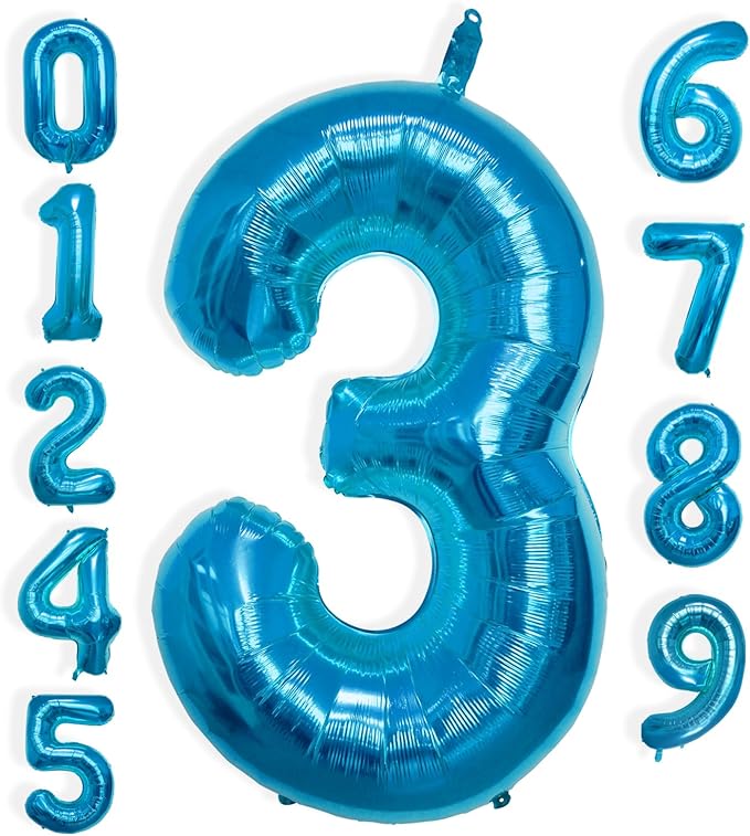 40 Inch Large Blue Number Celebration and Decoration Balloon for Birthday Parties, Graduations, Anniversaries, Weddings, Photo Shoots, Special Events - Helium Foil Mylar (Blue Number 3)