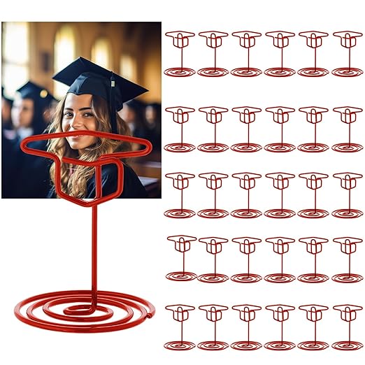 Rtteri 30 Pcs Grad Cap Graduation Picture Display 2 Inch Red Photo Holders for Centerpieces Graduation Card Stands Table Number Holders for Class of 2026 Grad Party Supplies