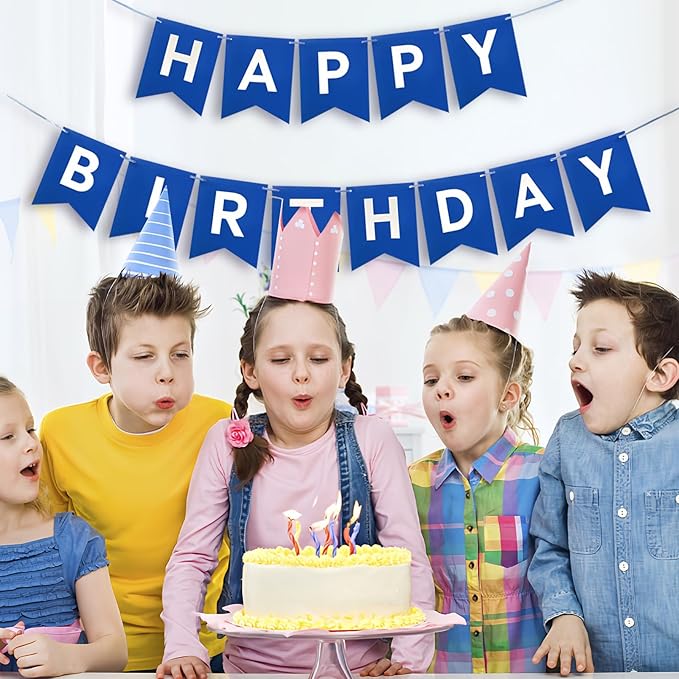 Happy Birthday Banner, Birthday Flag Bunting for Birthday Party Backdrop Decor, Happy Birthday Sign Party Supplies for Girls Boys Kids and Women Hanging Decor (Blue)