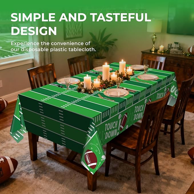6 Pack Football Party Decorations Premium Disposable Plastic Tablecloth 54" x 108" Table Cloths Include 3 Green and 3 Brown for 6 to 8 Foot Tables Parties Decoration Supplies (Football Green Brown)
