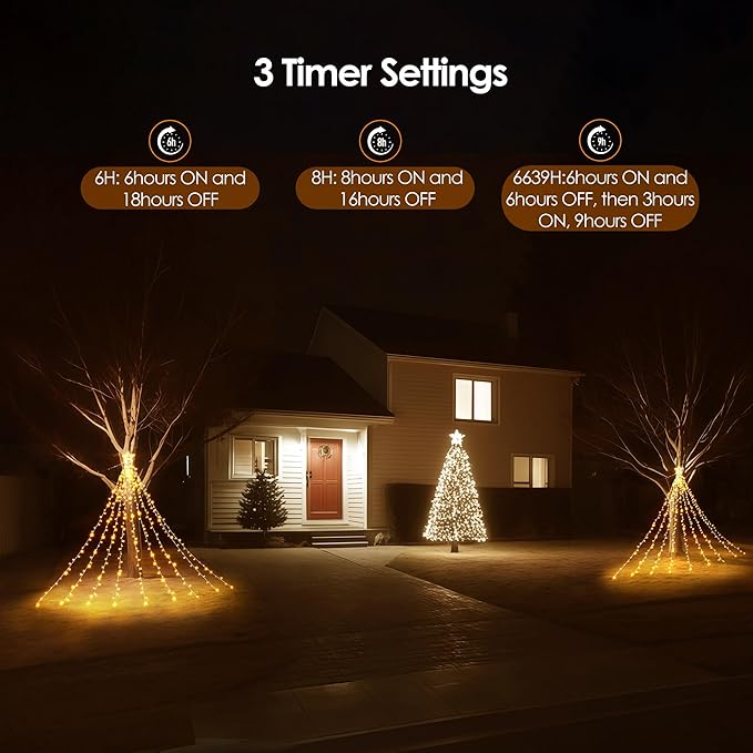 WBao 344 LED Christmas Lights Outdoor Decorations with 12" Star Topper, 11.9ft Waterfall Christmas Lights, Remote Control 8 Modes, Timer, UL Listed Waterproof for Tree Roof Porch Decor, Warm White