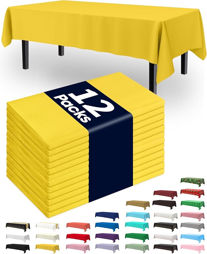 Pureegg Plastic Table Cloth Disposable 12 Pack, 54 x 108 Inch Table Cloths, Easter Party, Decorative Tablecloths, Rectangle, Lemon, Pastel Plastic Cover, Leakproof & Sturdy, Yellow