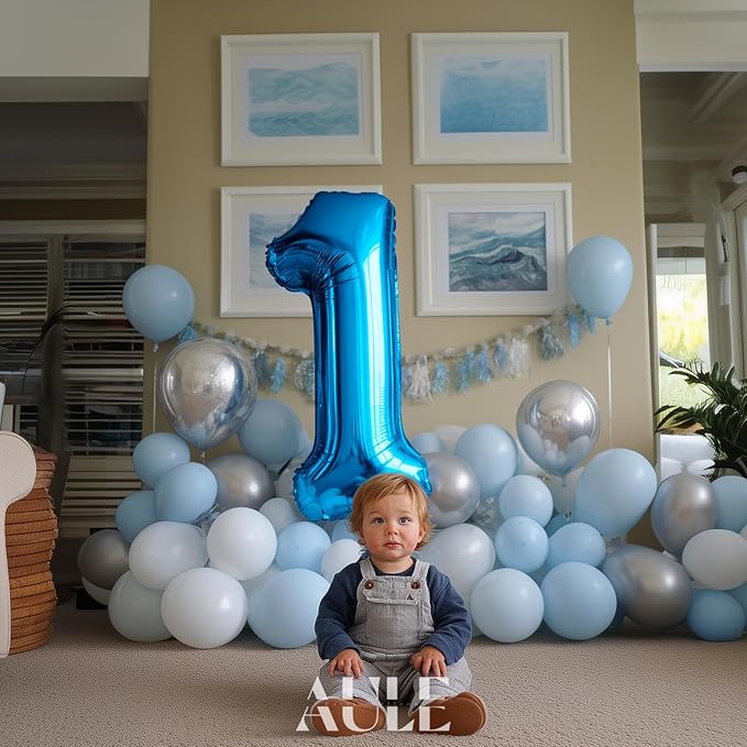 AULE 40 Inch Large 1 Balloon Numbers Blue, Big Foil Number Balloons, Giant Helium Happy Birthday Party Decorations for Man and Women, Huge Mylar Anniversary Party Supplies