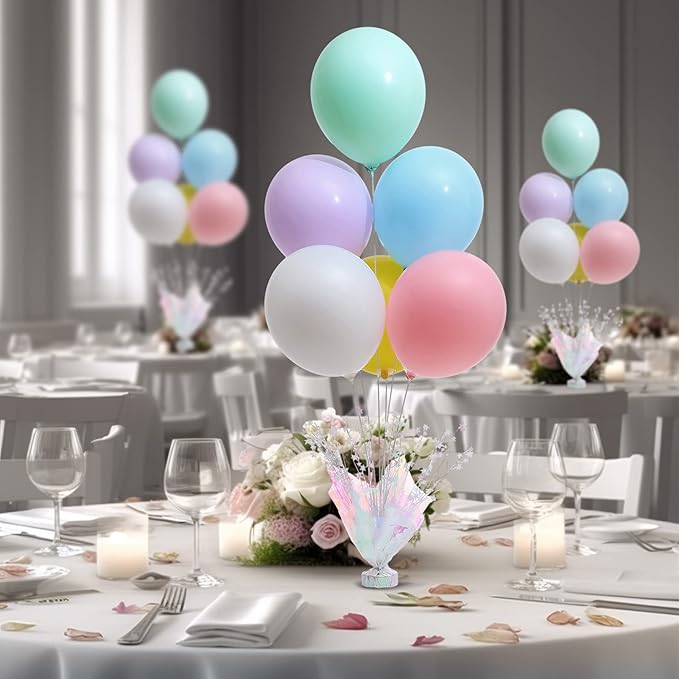 4 Set Pastel Birthday Decorations Rainbow Party Table Balloons Centerpiece Stand Kit with Pastel Multicolor Macaron Balloons for Girls Baby Shower Birthday Party Wedding Prom Unicorn Table Decorations
