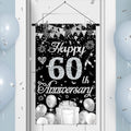 60th Anniversary Decorations Small Banner Black Silver Happy 60th Anniversary Door Hanging Banner Porch Front Door Decor for Women Men 60 Years Diamond Wedding Anniversaries Cruise Door Sign Supplies