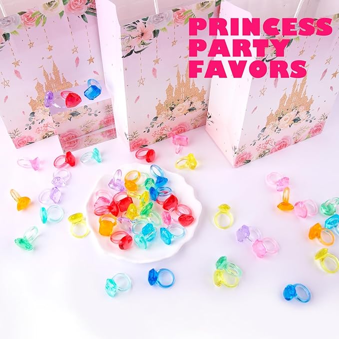 Niceup 150pcs Kids Plastic Gem Rings Bulk Toys Princess Party Favor Cupcake Topper Pinata Fillers Parade Throws Bulk Carnival Prizes Acrylic Gemstones Fake Jewel Treasure Toys Goodie Bag Fillers