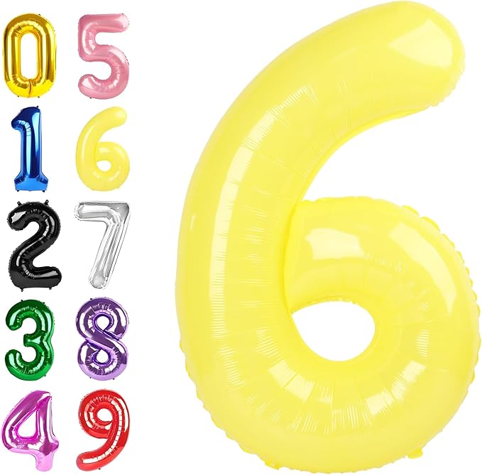6 Balloon Numbers, 40 Inch Foil Big Balloon for Men And Women, Yellow Balloons for 6, 16, 26, 60, 2026 Graduation, Birthday, Wedding Anniversary, Xmas, Party Supplies