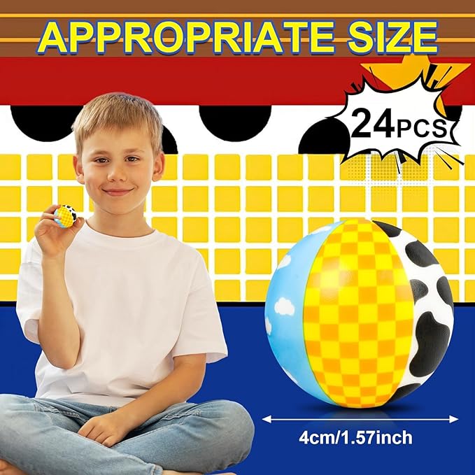 24 PCS Toy Inspire Game Party Stress Balls for Kids Party Favors, 1.57 Inch Anxiety Relief Fidget Sensory Toys, Toy Theme Squeeze Balls Bulk for Birthday Goodie Bags, Carnival Gifts & Classroom Prizes