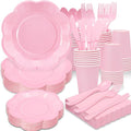350PCS Light Pink Paper Plates and Napkins Set with Utensils Serve 50 Guests,Pink Party Decorations for Baby Shower Graduation Valentines Day Party Supplies