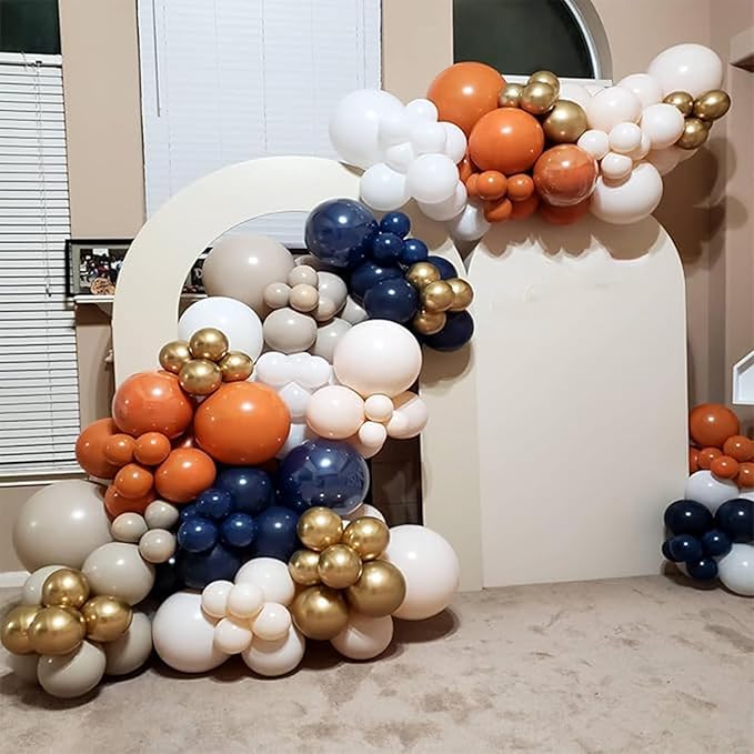 Orange and Blue Balloon Arch Garland Kit, Navy Royal Blue Gold Orange Balloons Garland Kit with 4D Star Chrome Latex Balloons for Birthday Baby Shower Graduation Thanksgiving Party Decorations