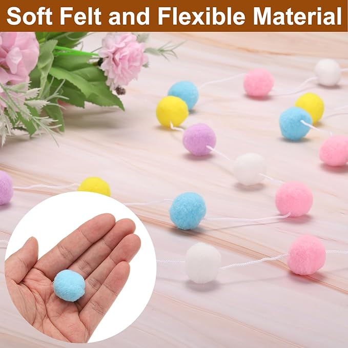 uxcell 2pcs Pom Pom Garland 6.6 Ft 30 Ball Colorful Felt Ball Garland for Wall Christmas Tree Decor Birthday Banner Easter Party Decoration, Blue, Rose Red, Grey, Yellow, White, Dark Grey